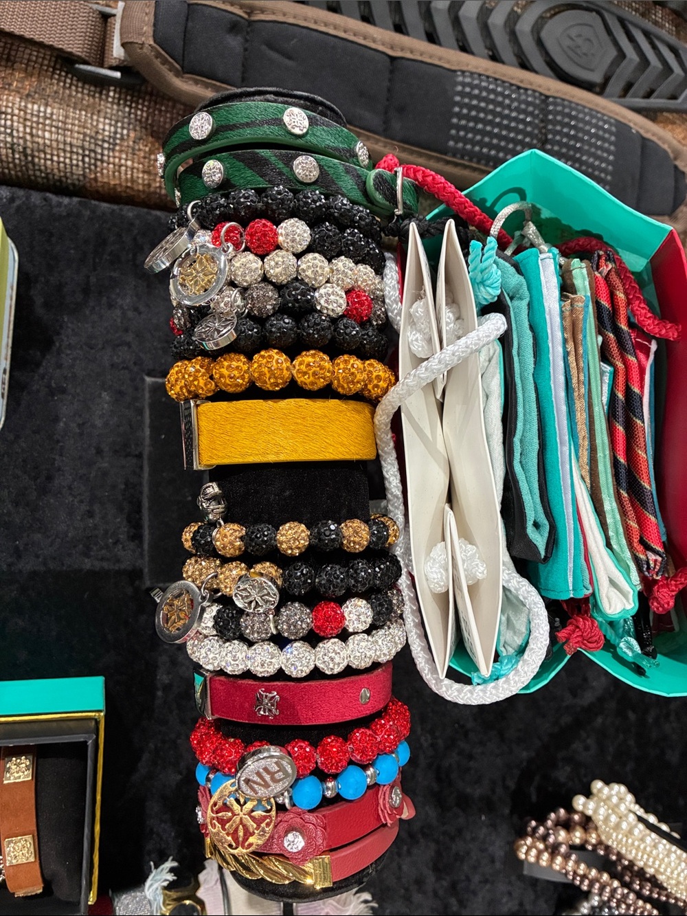 Rustic Cuff Assorted Beaded, Leather and Metal Stackable Bracelets w/bags